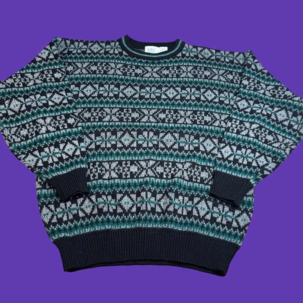 Robert Bruce Mens L Argyle Sweater Pullover Preppy Classic USA Vintage Grandpa